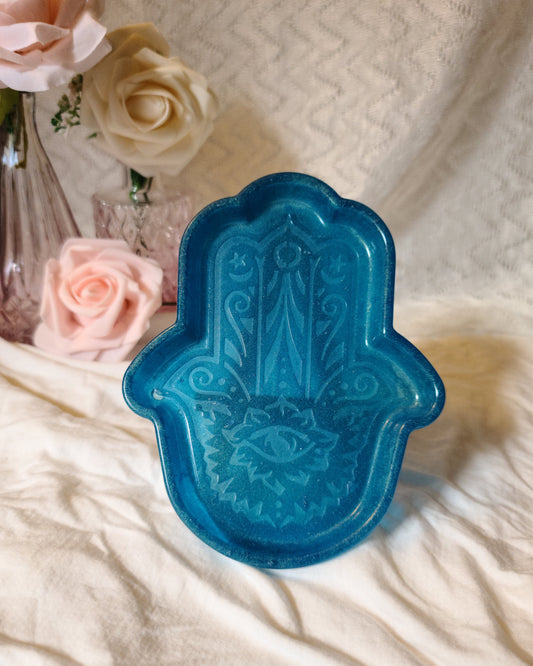 Blue Hamsa Hand Resin Trinket Tray, Jewelry Tray