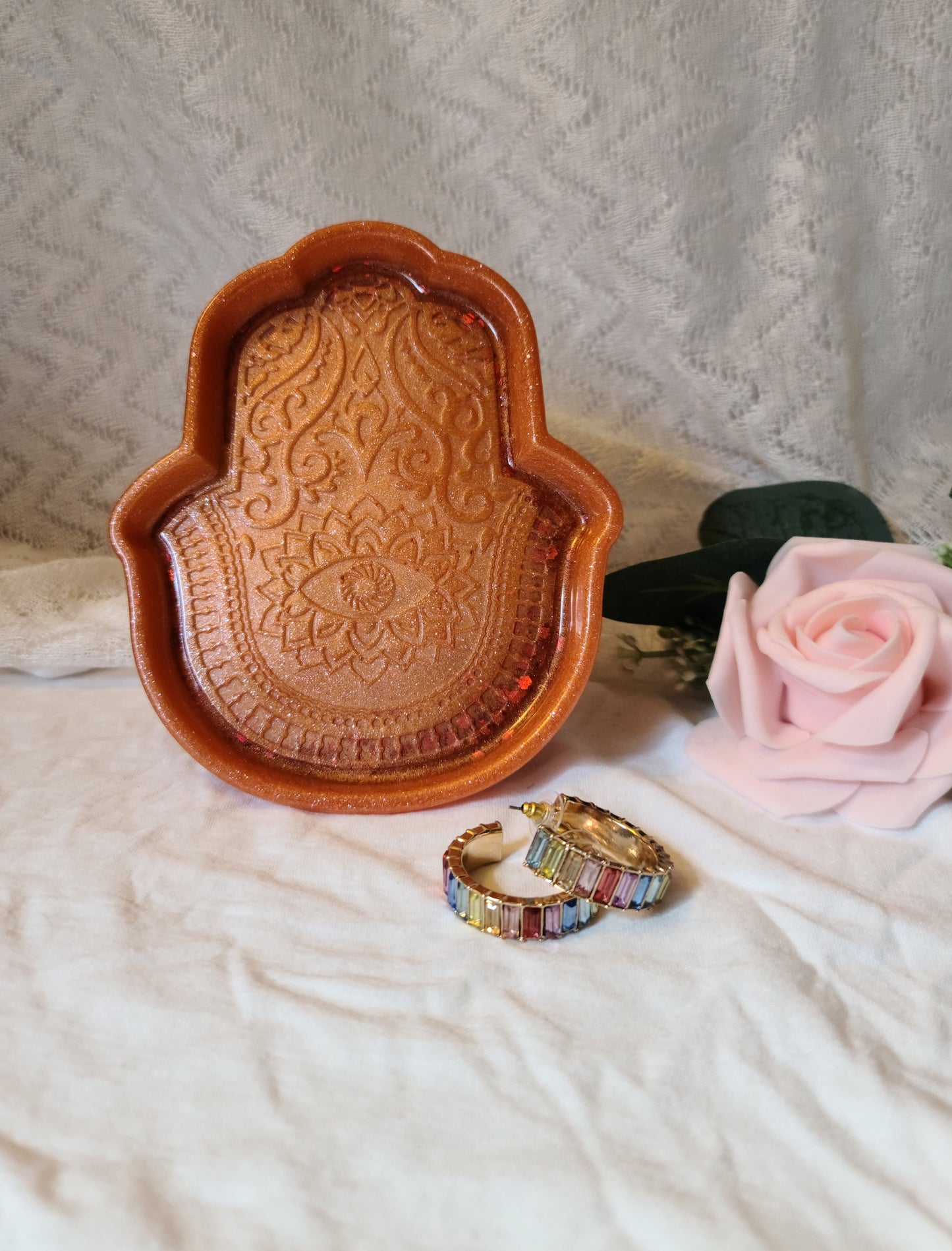 Orange Hamsa Hand Resin Trinket Tray