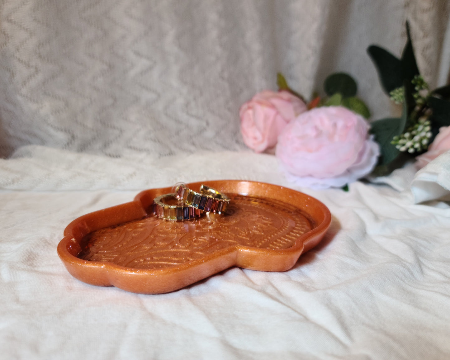 Orange Hamsa Hand Resin Trinket Tray