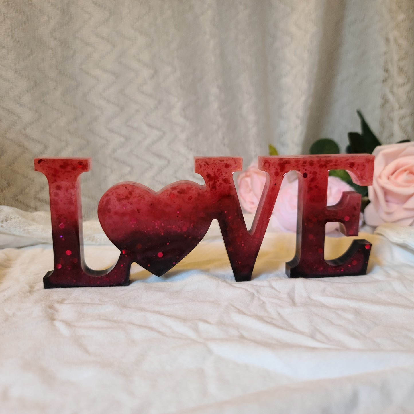 Red Love Sign Decor, Made of Resin, Glows in the Dark