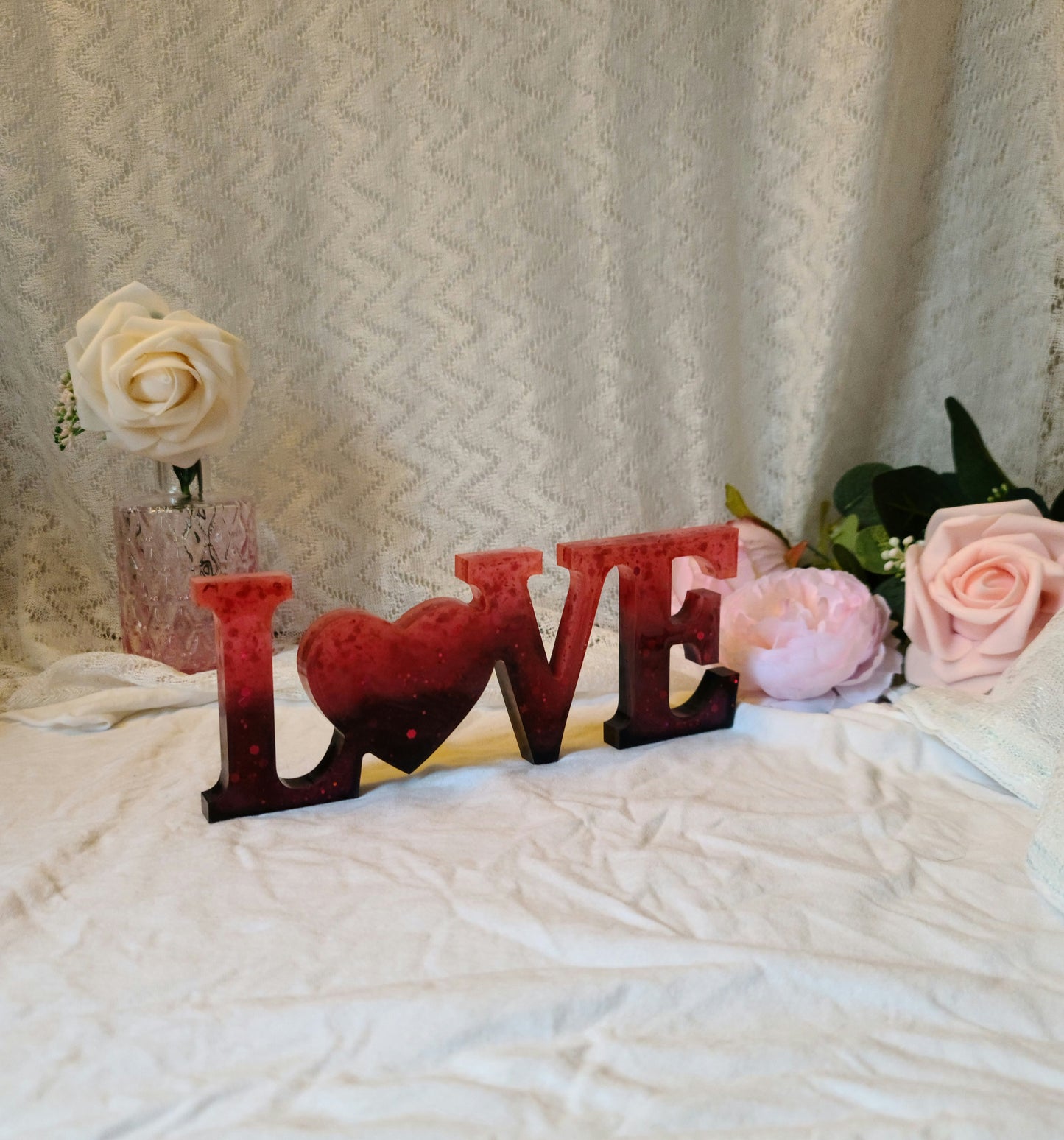 Red Love Sign Decor, Made of Resin, Glows in the Dark