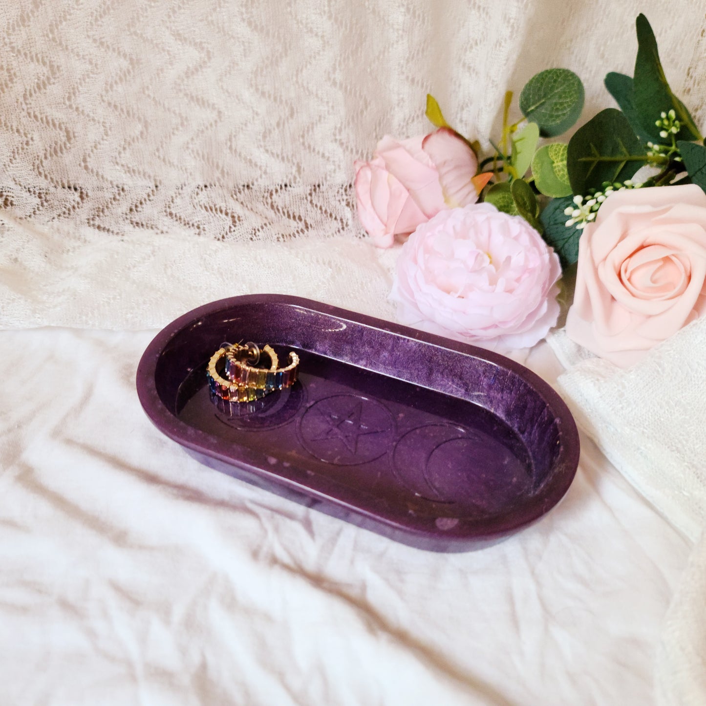 Triple Moon Pentacle Purple Jewelry Tray, Trinket Tray