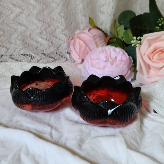 Red & Black Flower Candle Holders, Set of 2, Resin