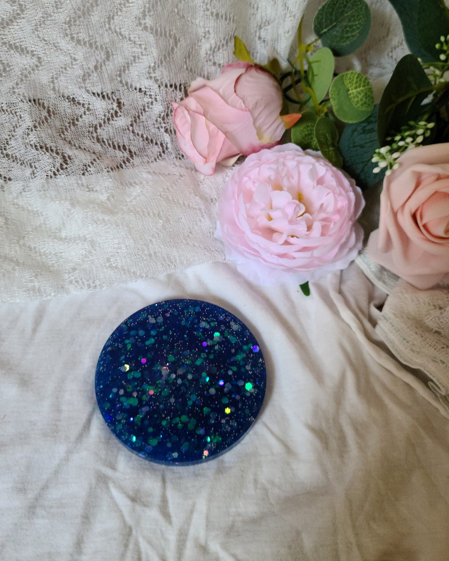 Blue Glitter Resin Trinket Tray, Resin Coaster