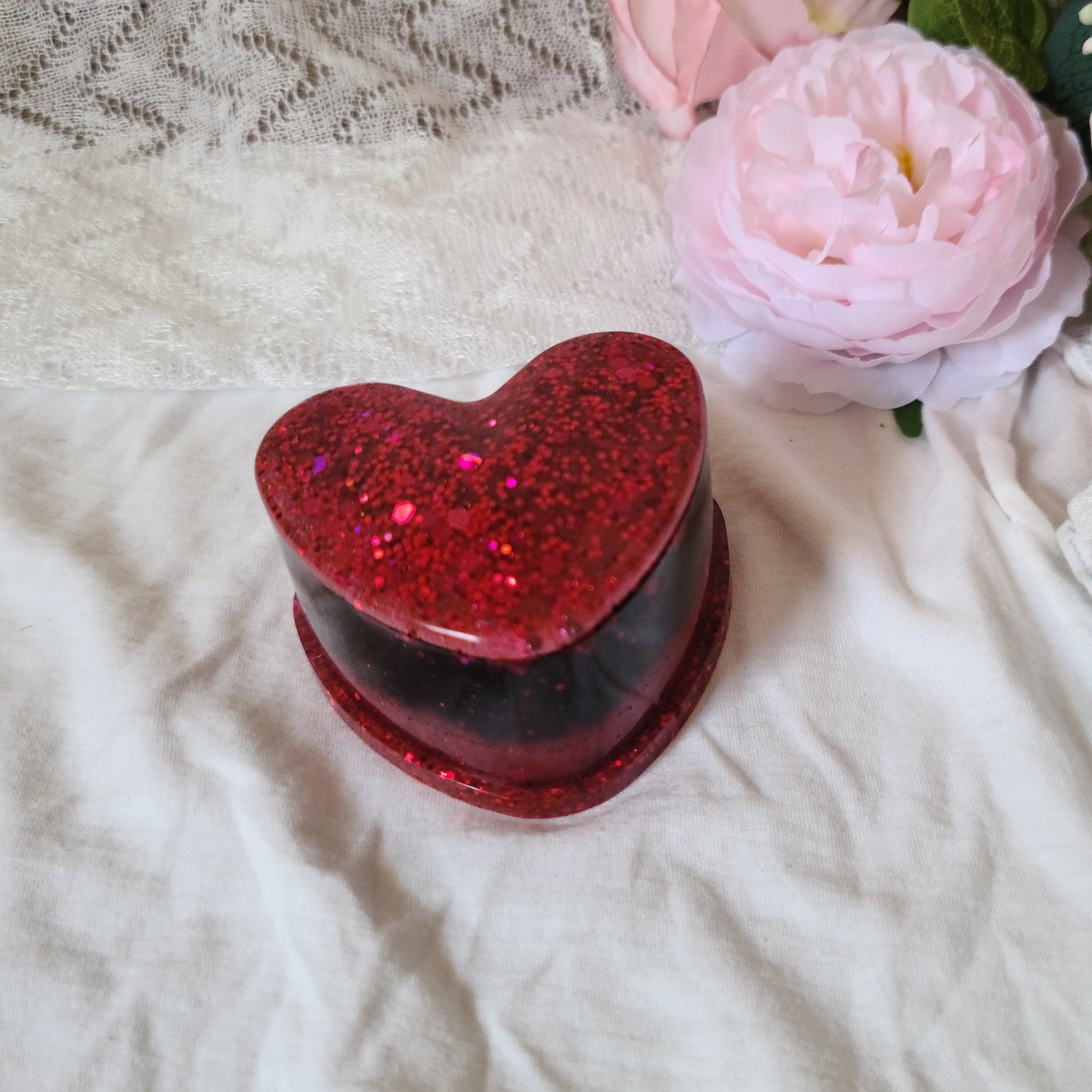 Red Glitter Heart Jewelry Box, Trinket Box