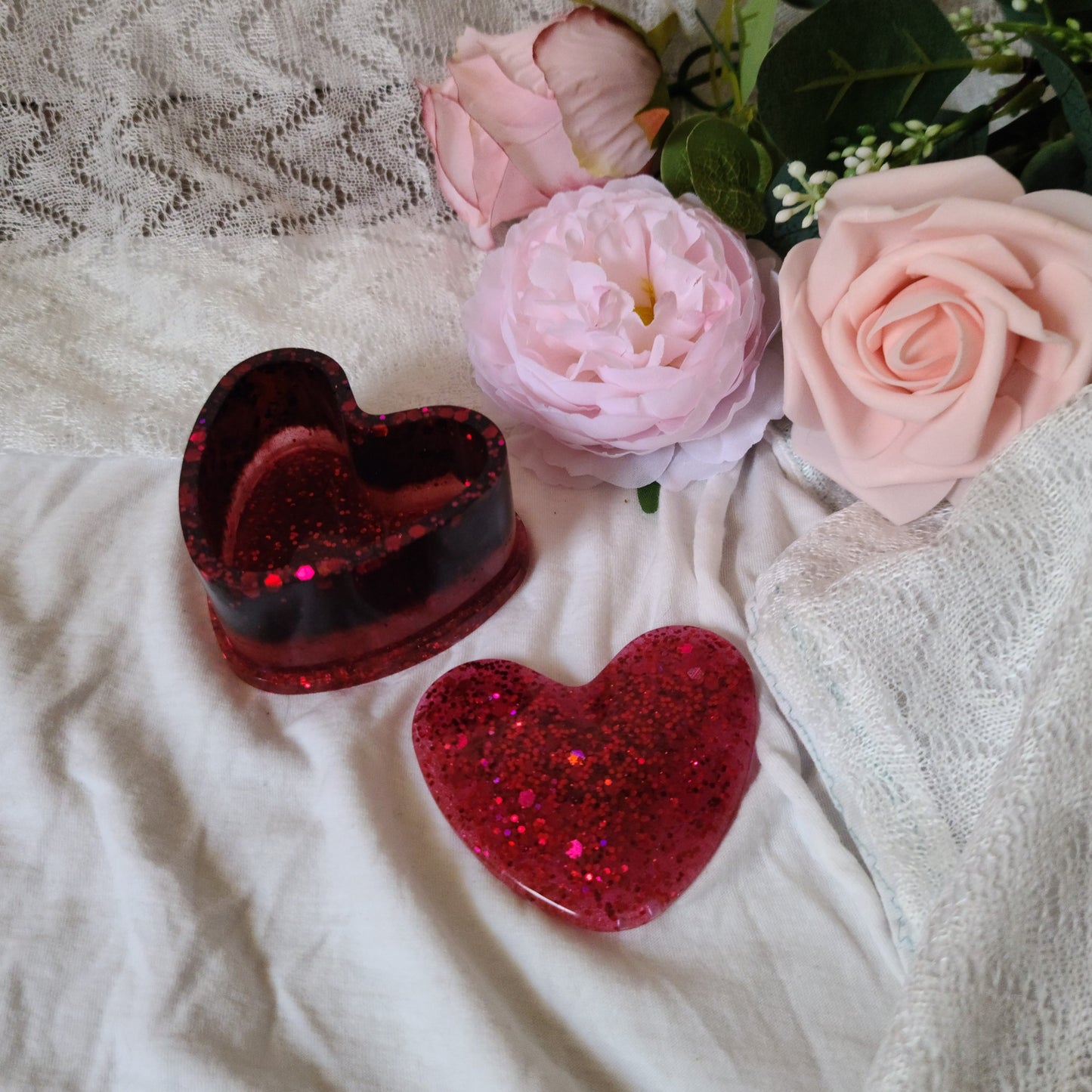 Red Glitter Heart Jewelry Box, Trinket Box