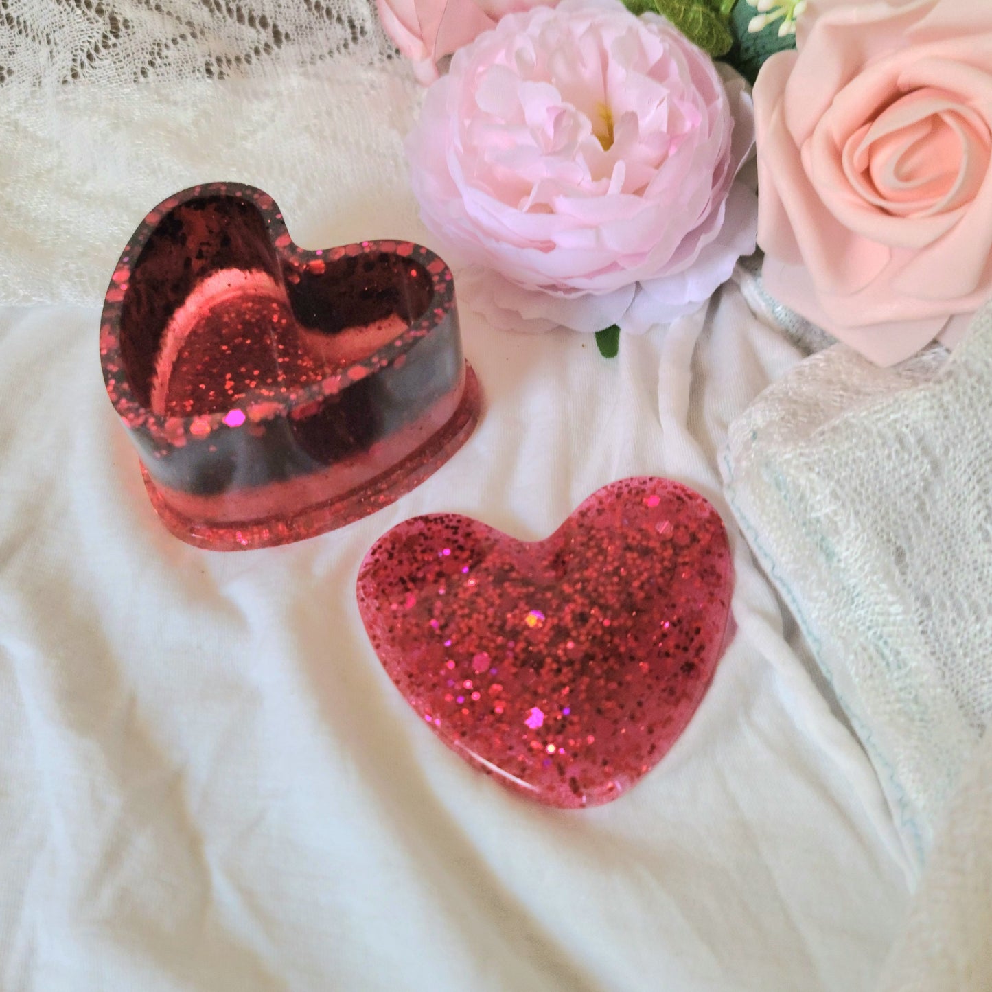 Red Glitter Heart Jewelry Box, Trinket Box