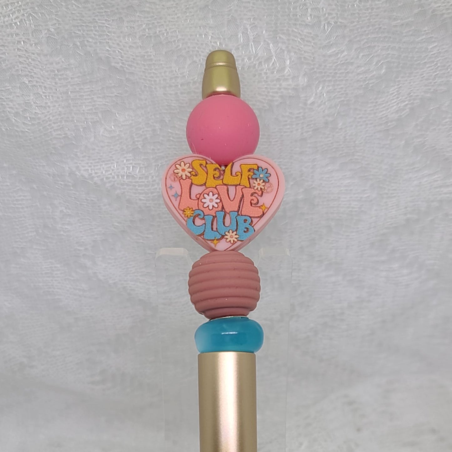 Self Lover Club Pink Heart Beaded Pen