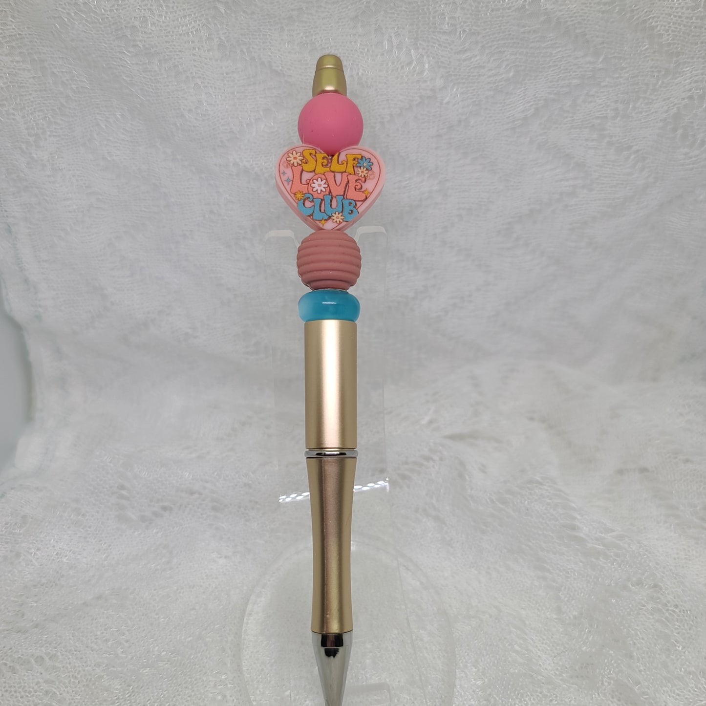 Self Lover Club Pink Heart Beaded Pen