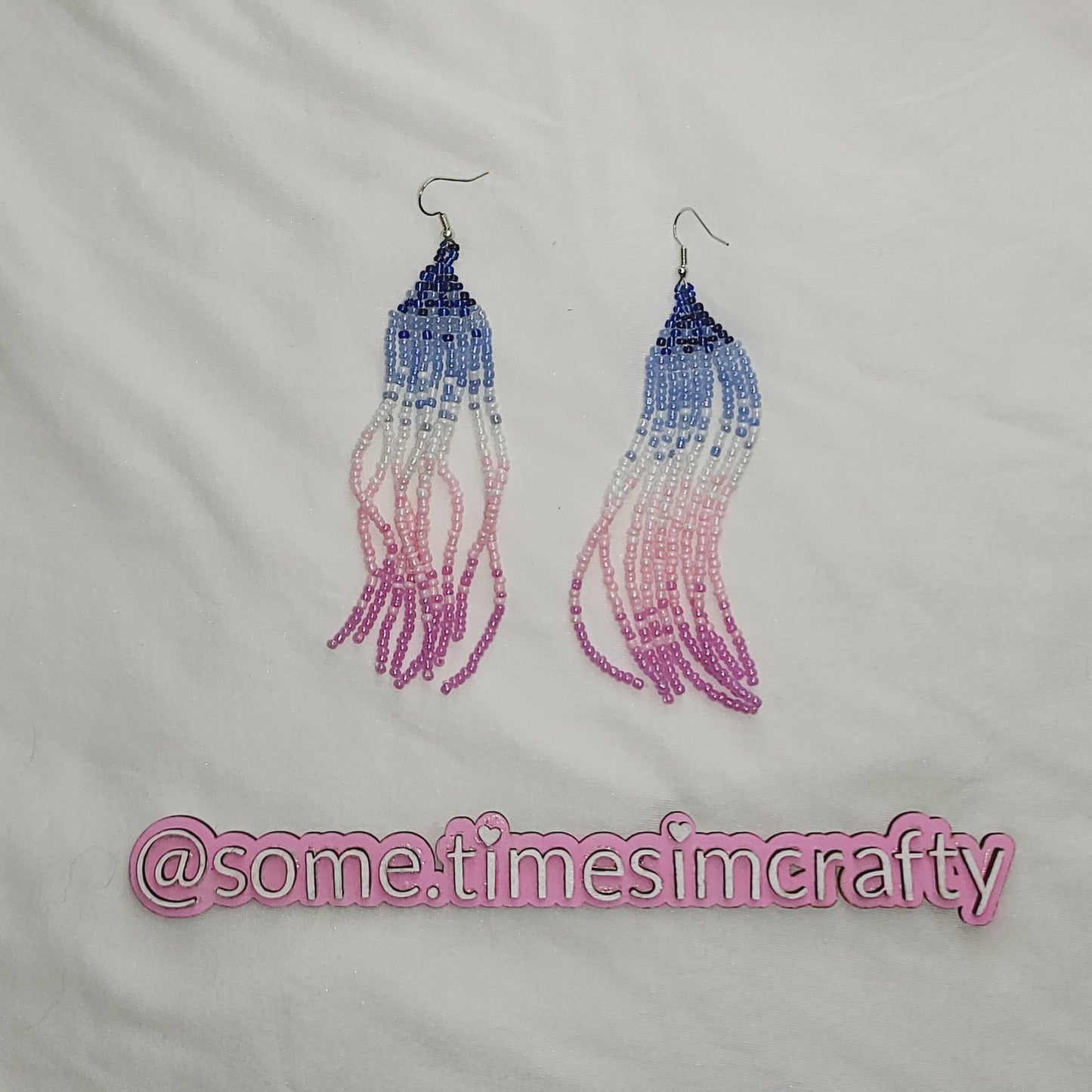 Pink & Blue Ombre Fringe Bead Earrings