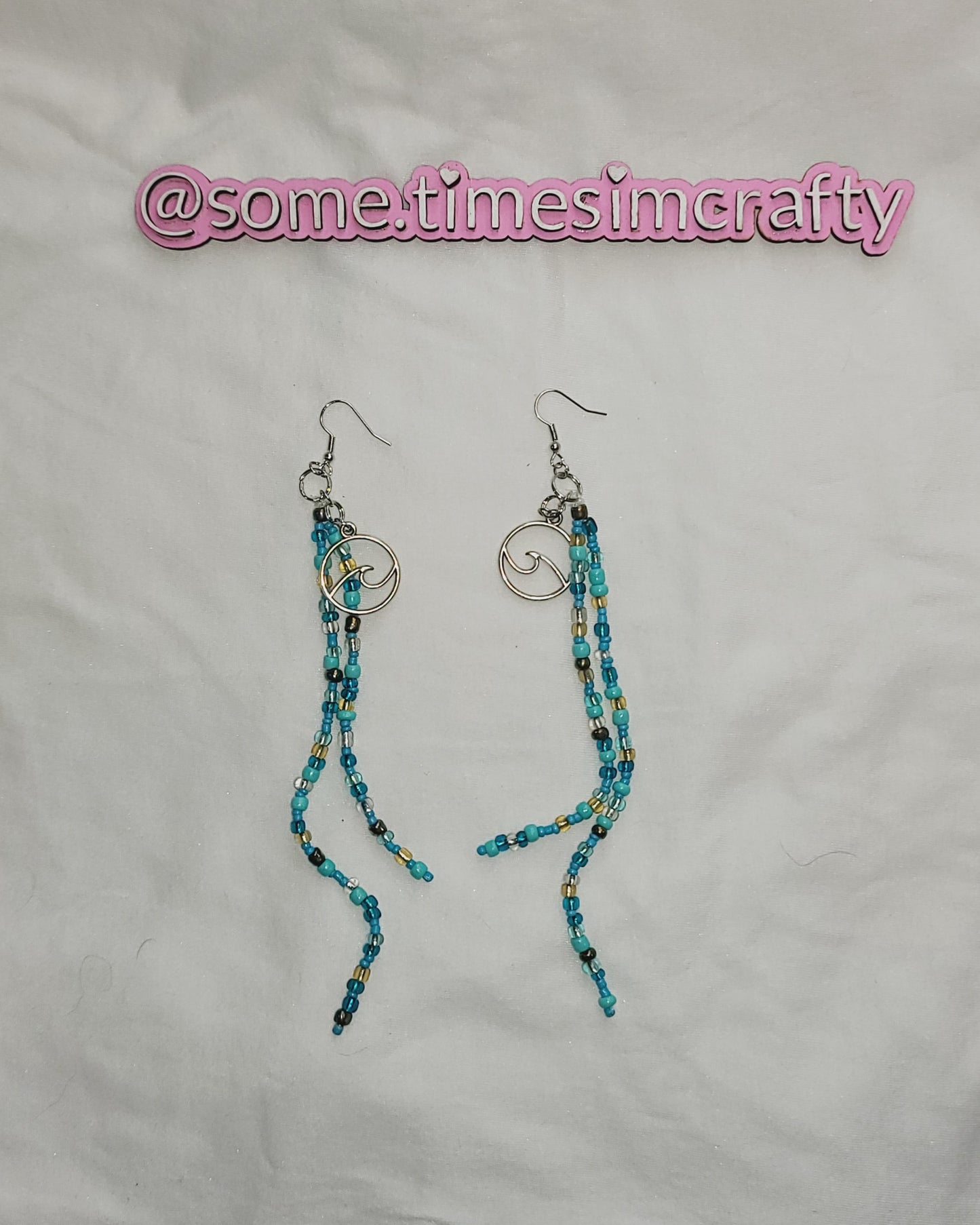 Ocean Waves Hand-Beaded Dangle Earrings