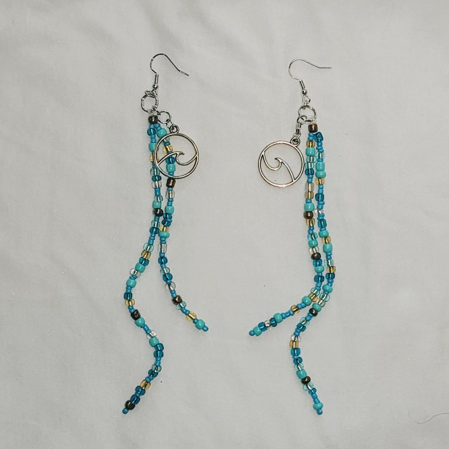 Ocean Waves Hand-Beaded Dangle Earrings