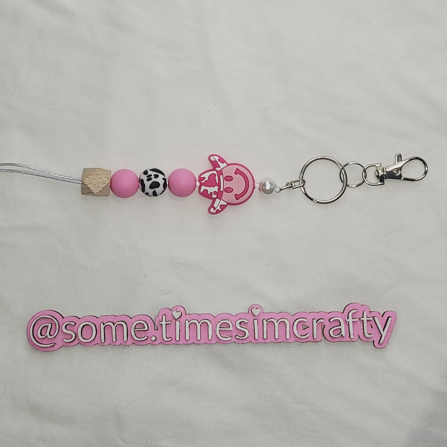 Pink Smile Face Cowgirl Silicone Bead Lanyard