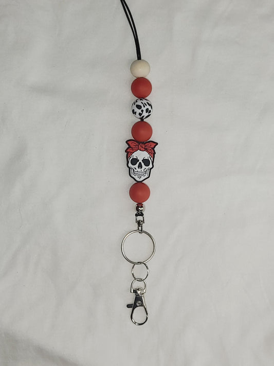 Red Bandana Skull Lanyard Keychain