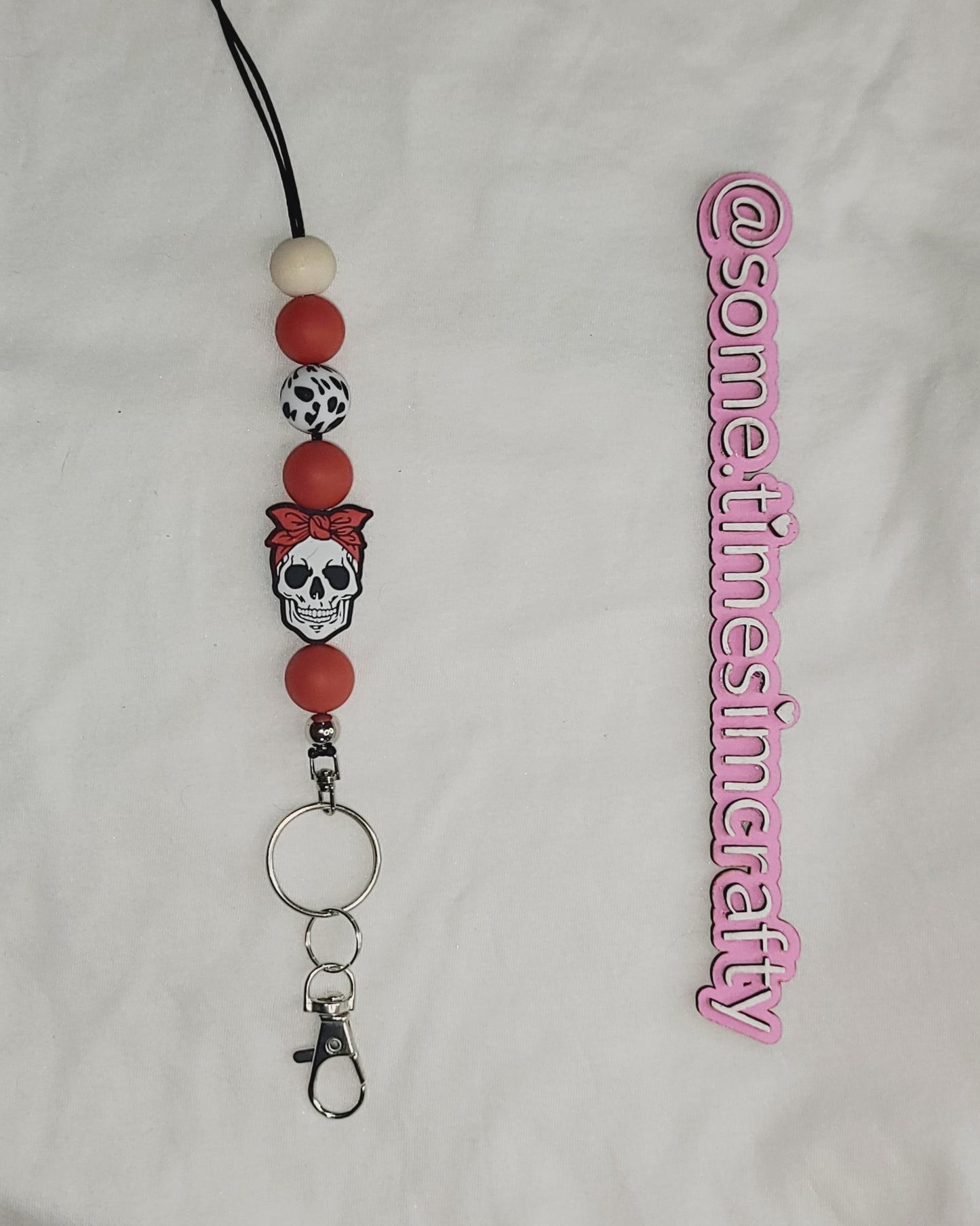 Red Bandana Skull Lanyard Keychain