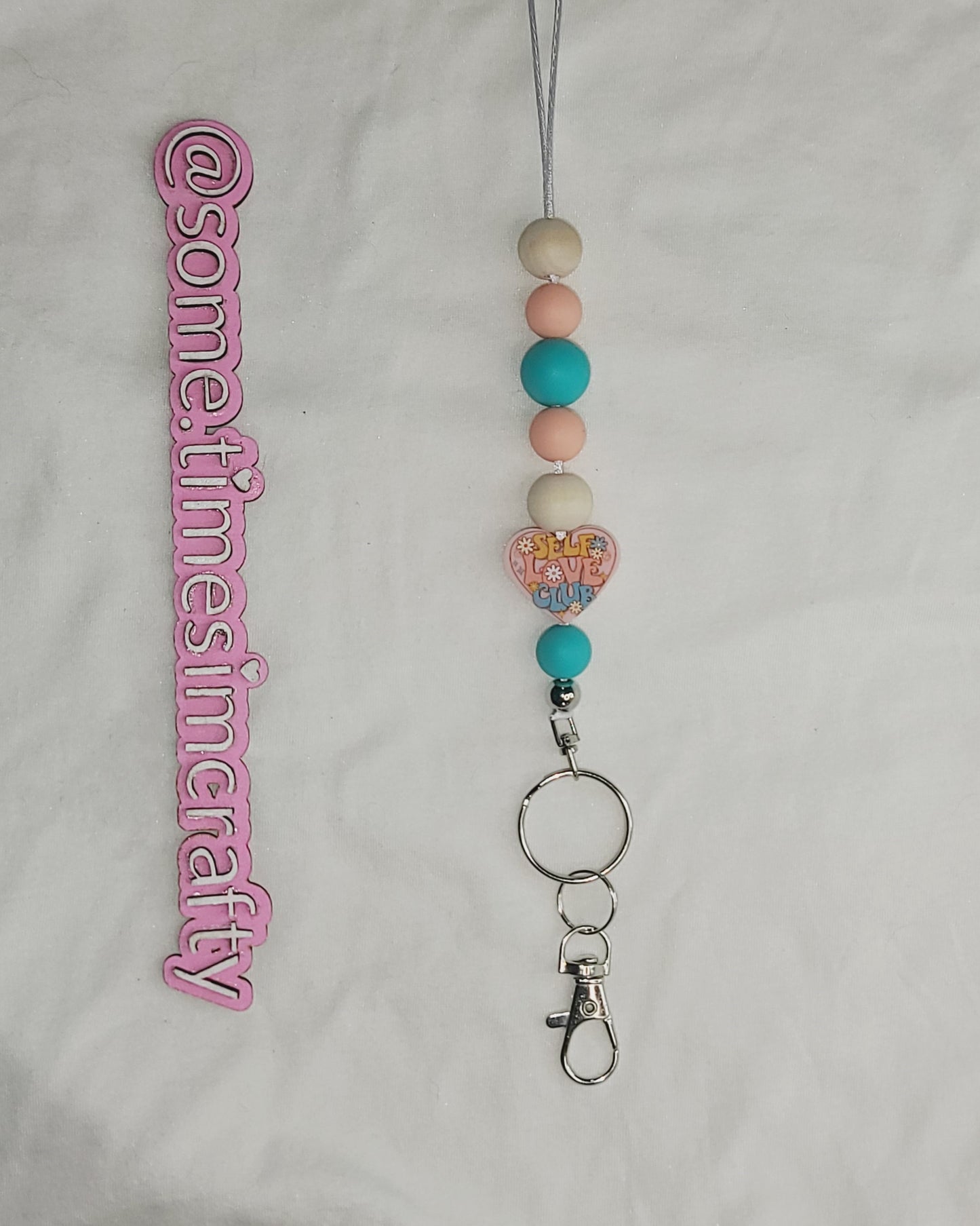 Self Love Club Beaded Lanyard Keychain