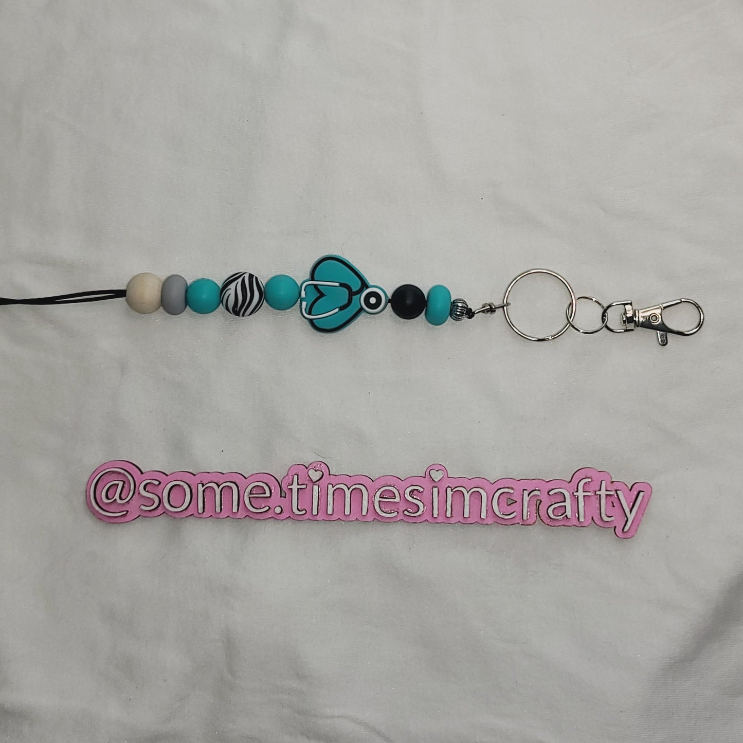 Blue Nurse's Beaded Lanyard, Health Care Provider Keychain