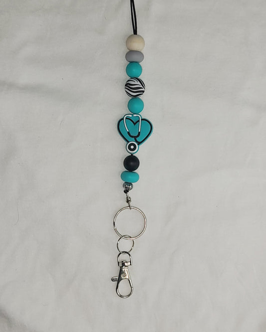 Blue Nurse's Beaded Lanyard, Health Care Provider Keychain