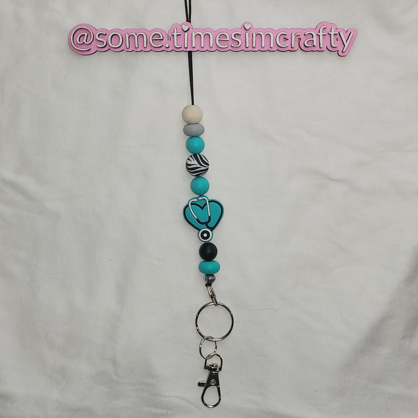 Blue Nurse's Beaded Lanyard, Health Care Provider Keychain