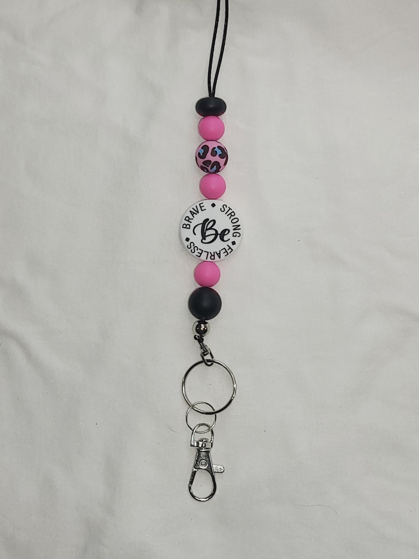 "Be Strong Be Brave Be Fearless" Beaded Lanyard Keychain