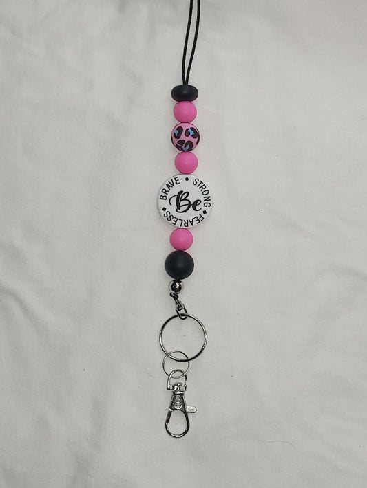 "Be Strong Be Brave Be Fearless" Beaded Lanyard Keychain