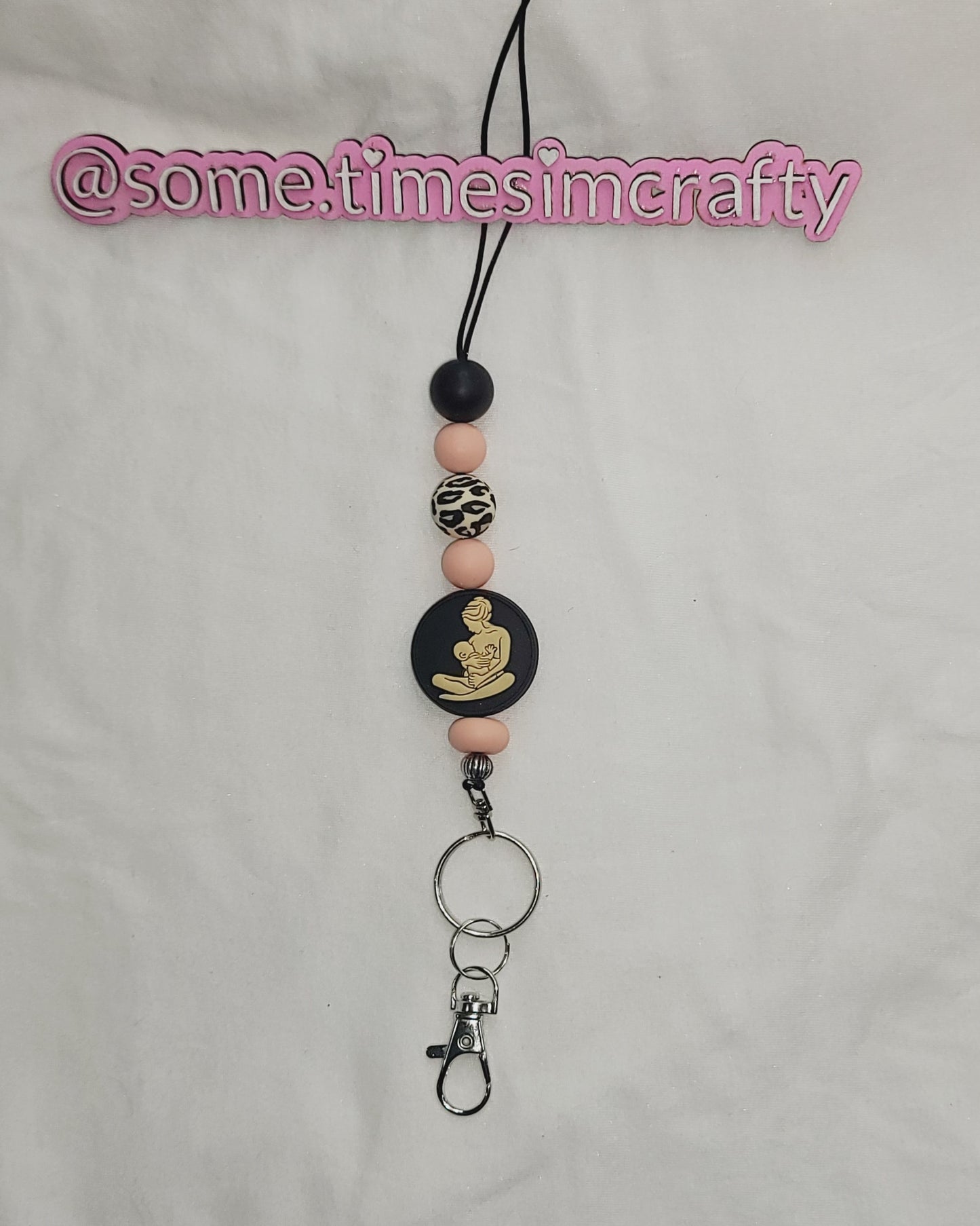 Mother & Child Beaded Lanyard Keychain