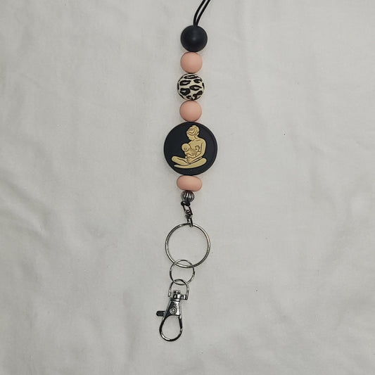 Mother & Child Beaded Lanyard Keychain