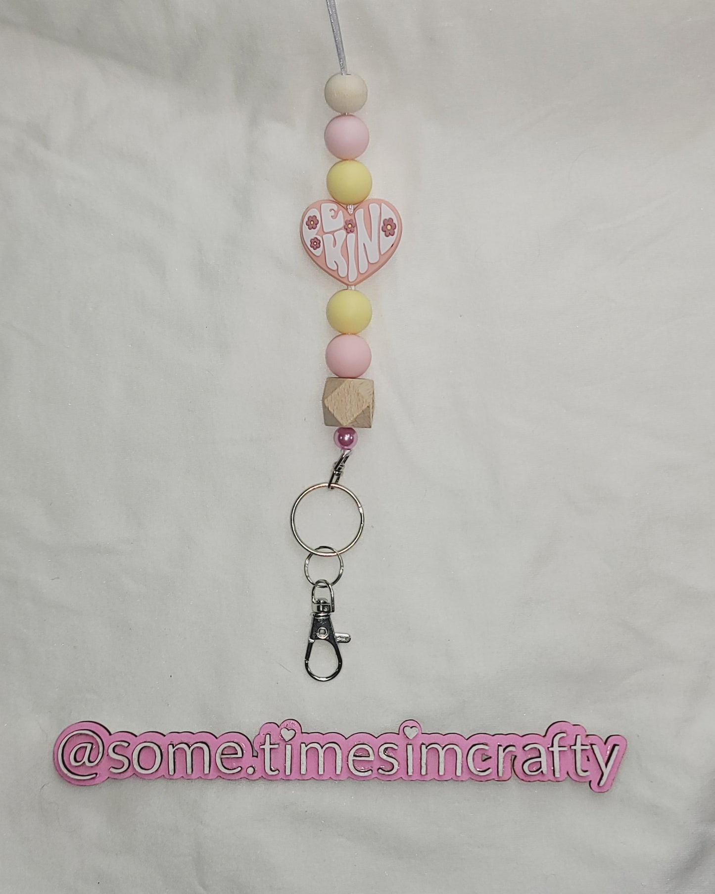 Be Kind Heart Silicone Beaded Lanyard Keychain