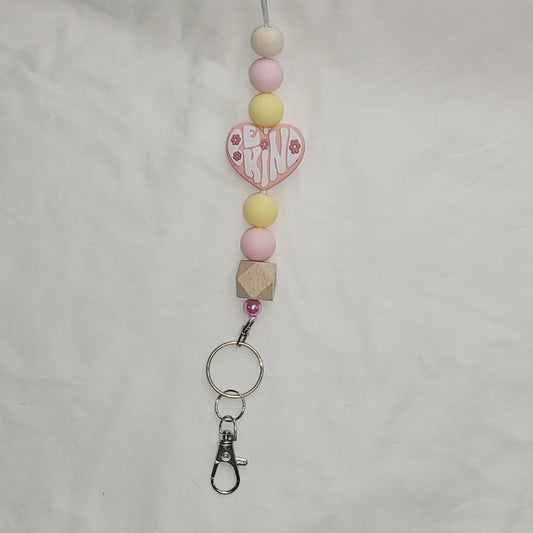 Be Kind Heart Silicone Beaded Lanyard Keychain