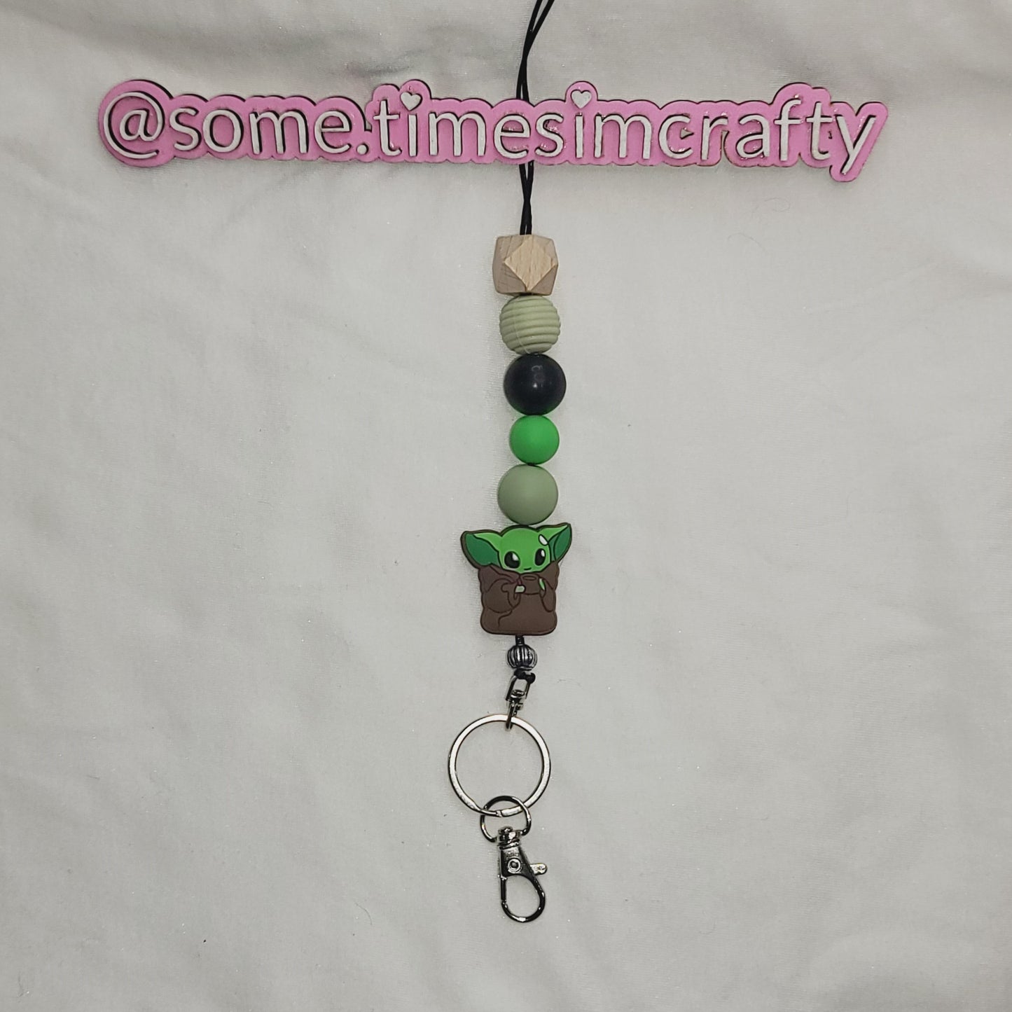 Baby Yoda Beaded Lanyard Keychain