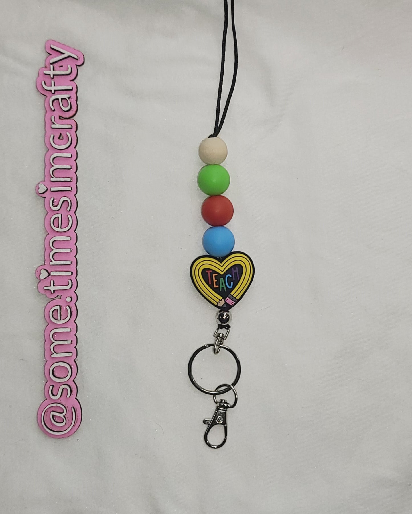 Techer Pencil Heart Beaded Lanyard