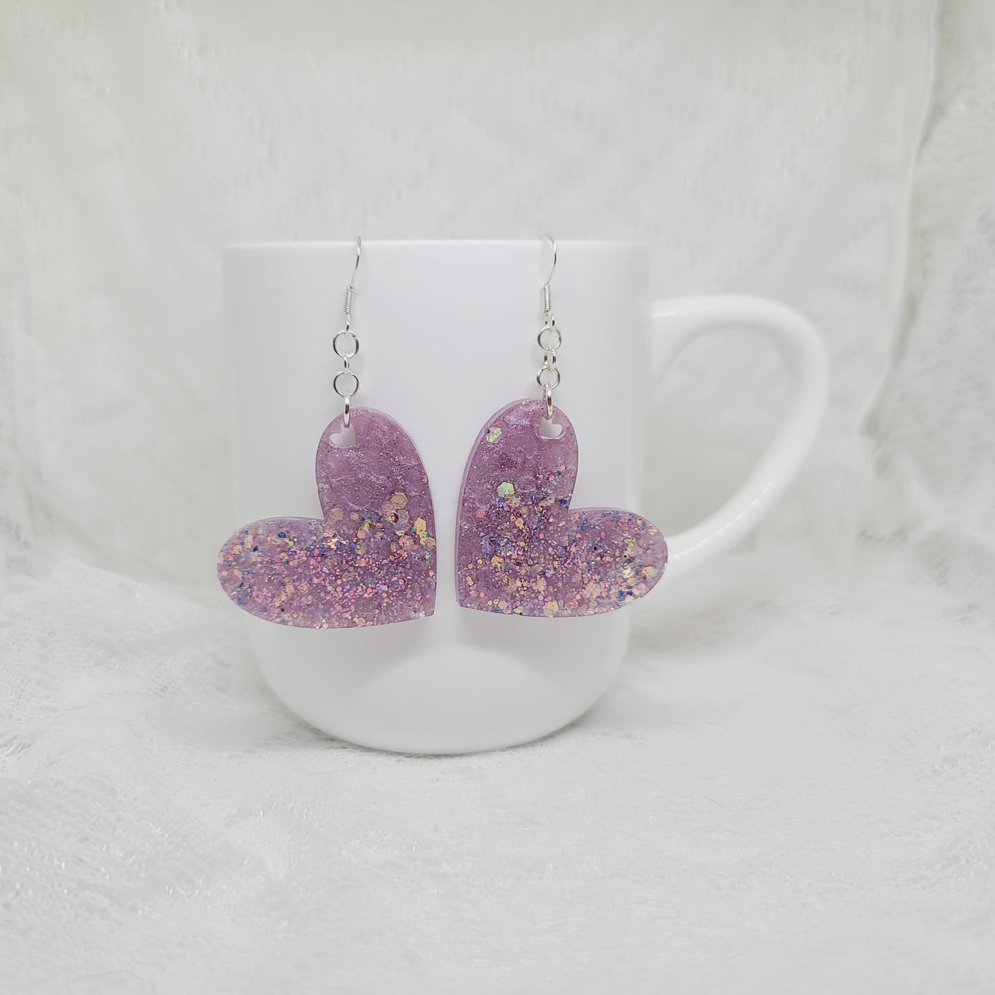 Purple Glitter Leopard Print Heart Dangle Earrings