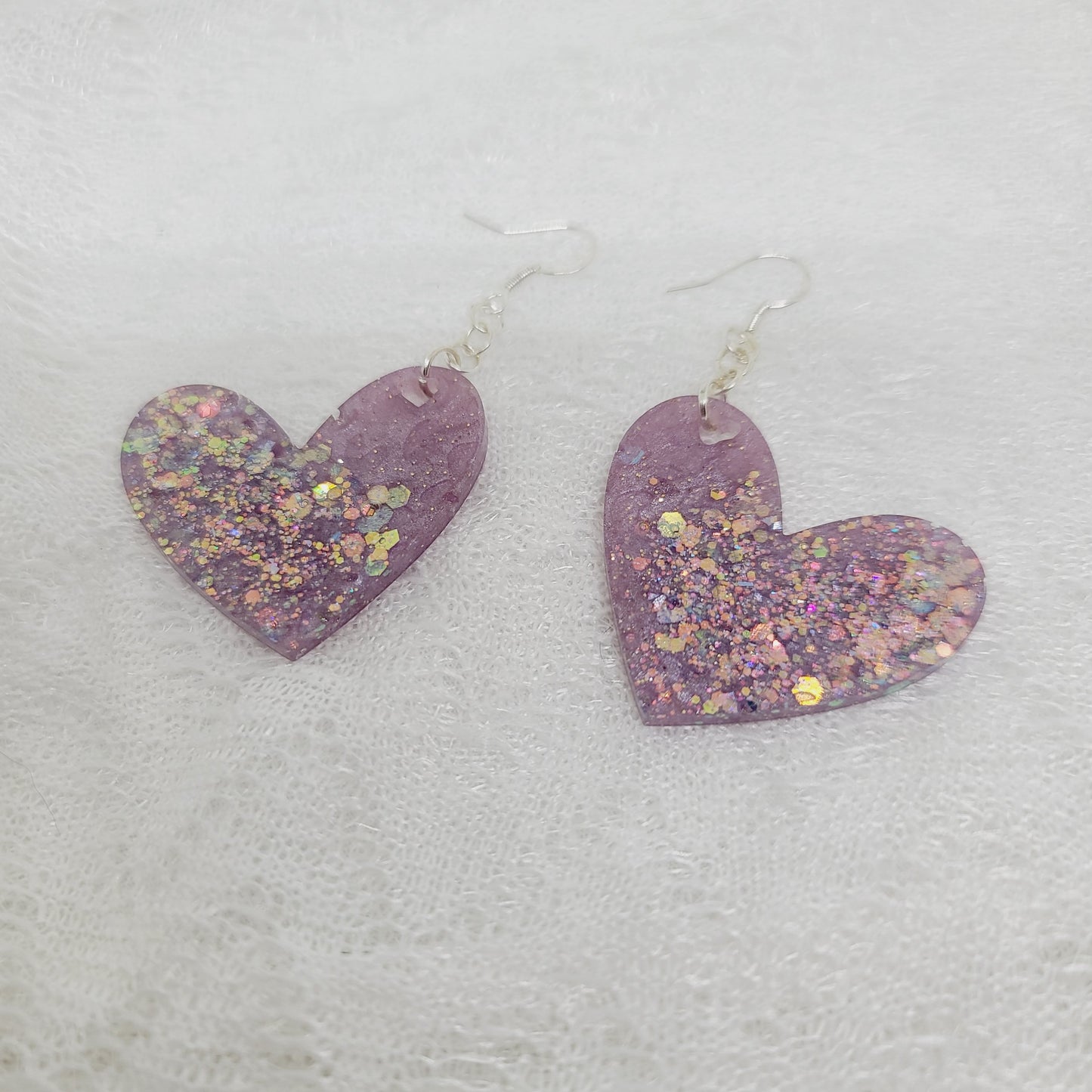 Purple Glitter Leopard Print Heart Dangle Earrings