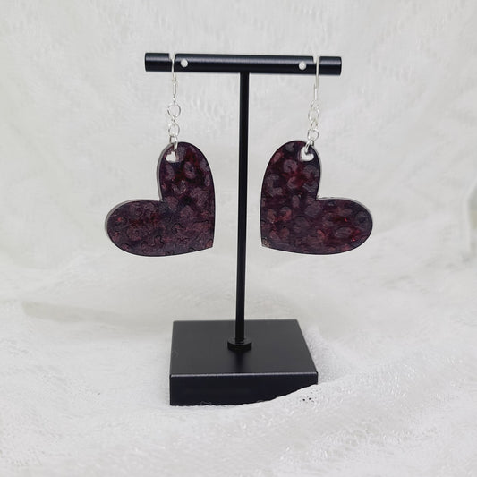 Black & Red Leopard Print Heart Dangle Earrings