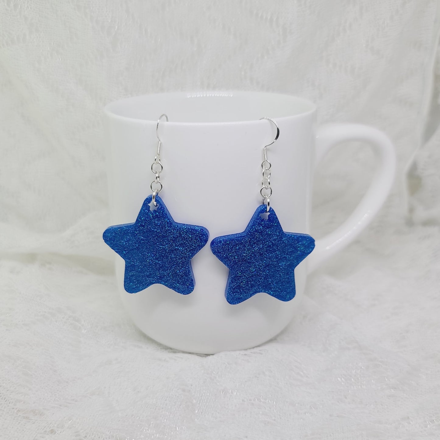 Blue Leopard Print Star Dangle Earrings