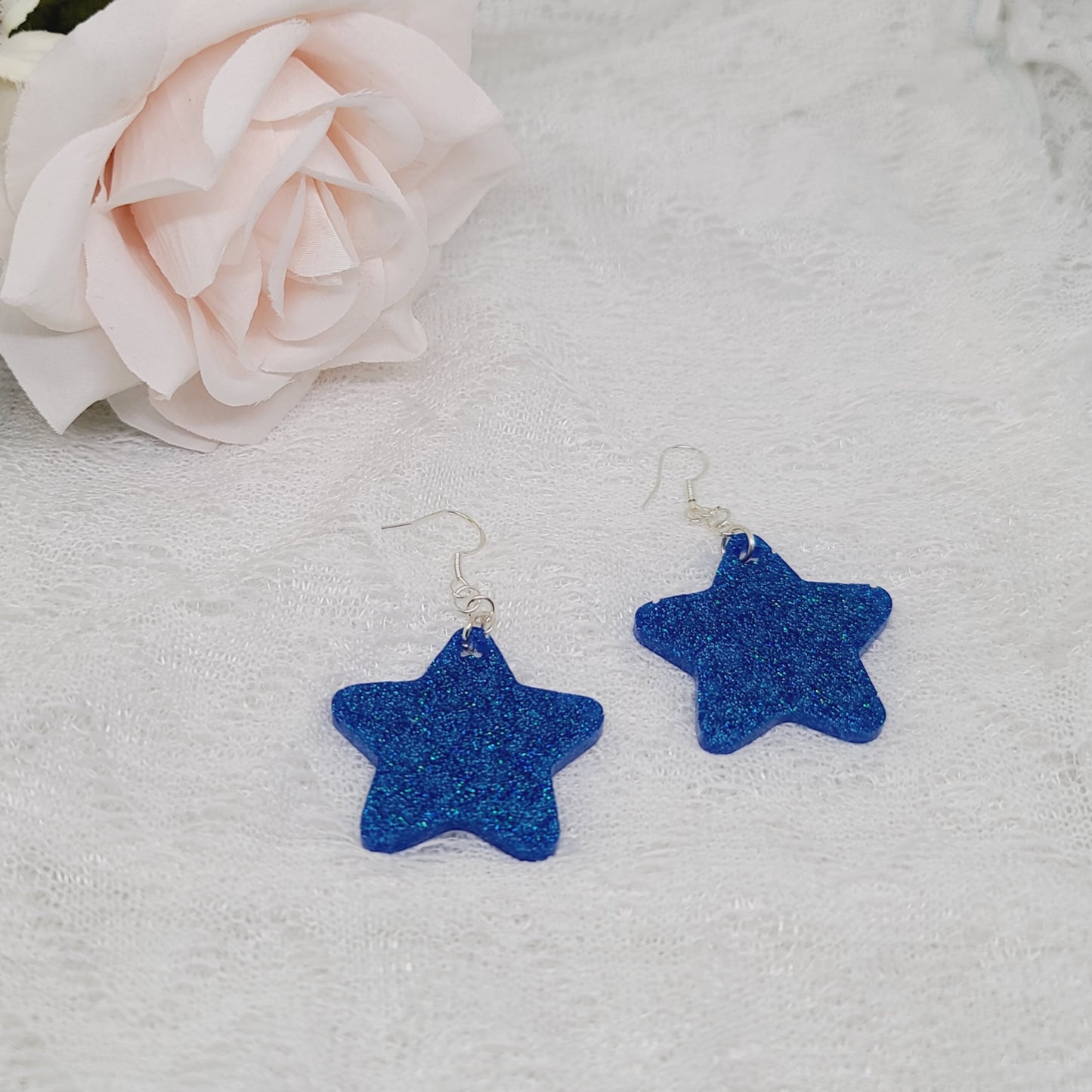 Blue Leopard Print Star Dangle Earrings