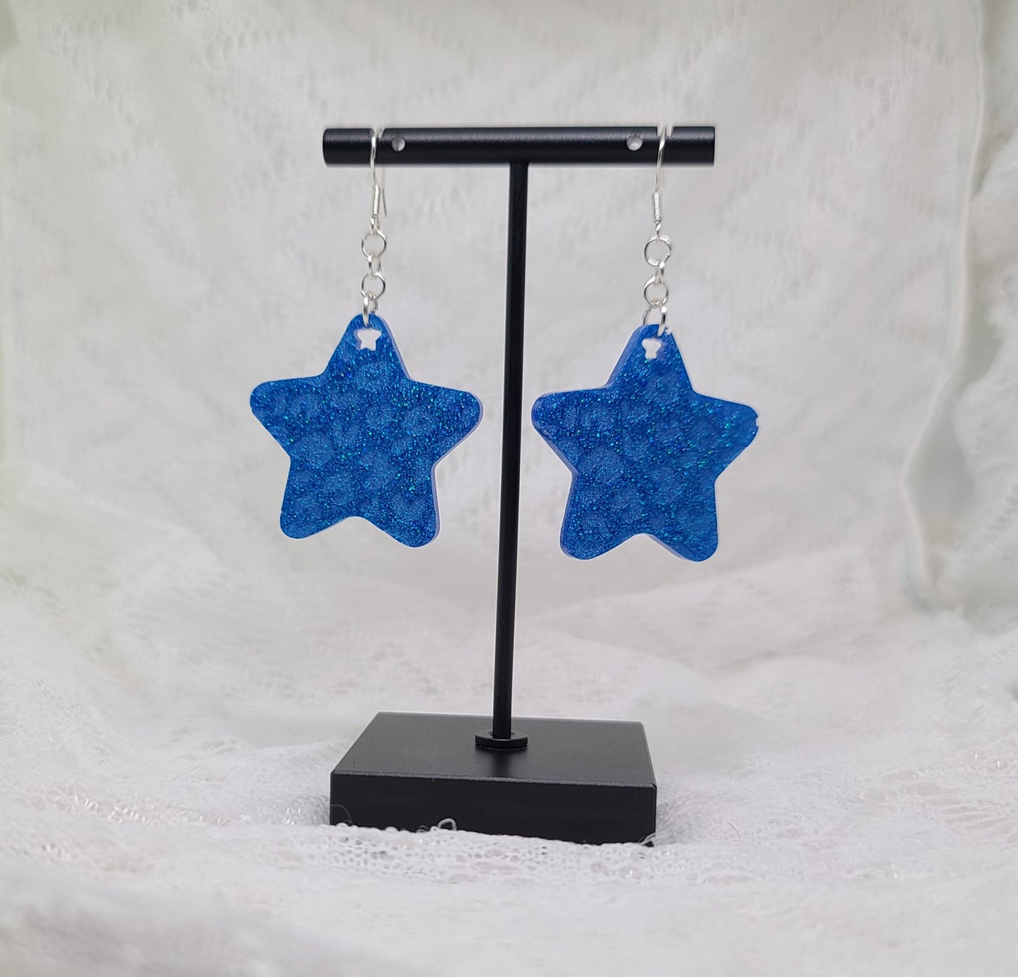 Blue Leopard Print Star Dangle Earrings