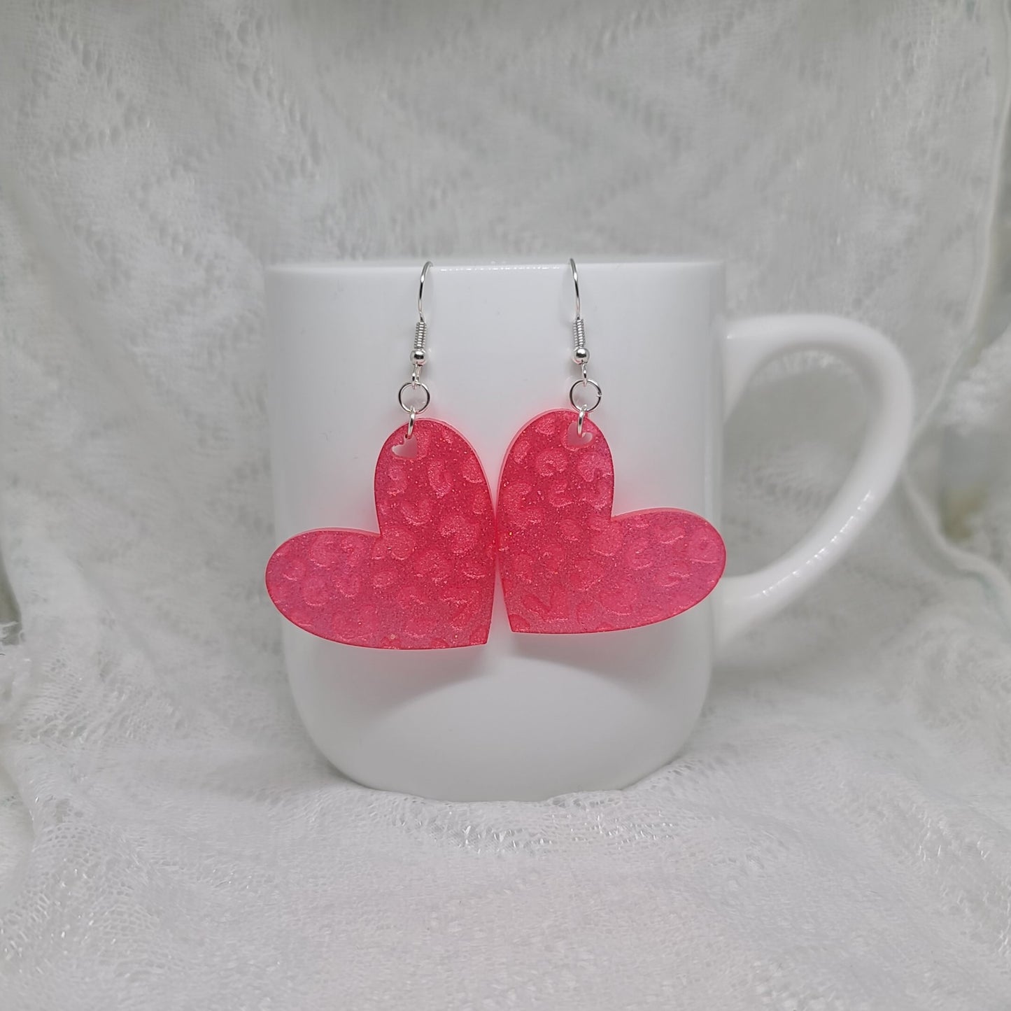 Hot Pink Leopard Print Heart Dangle Earrings