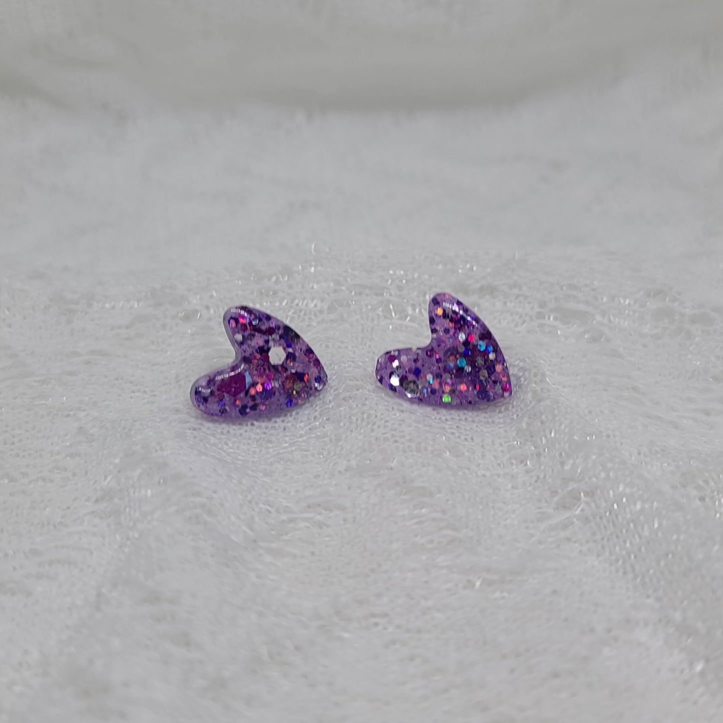 Purple Glitter Heart Stud Earrings