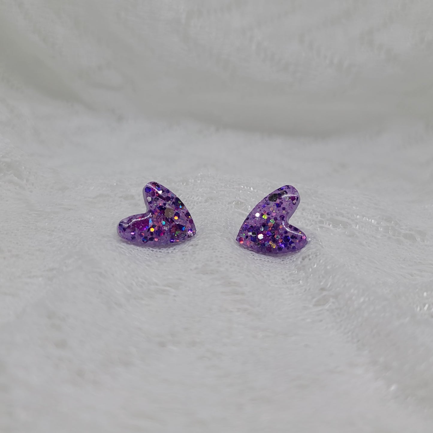 Purple Glitter Heart Stud Earrings