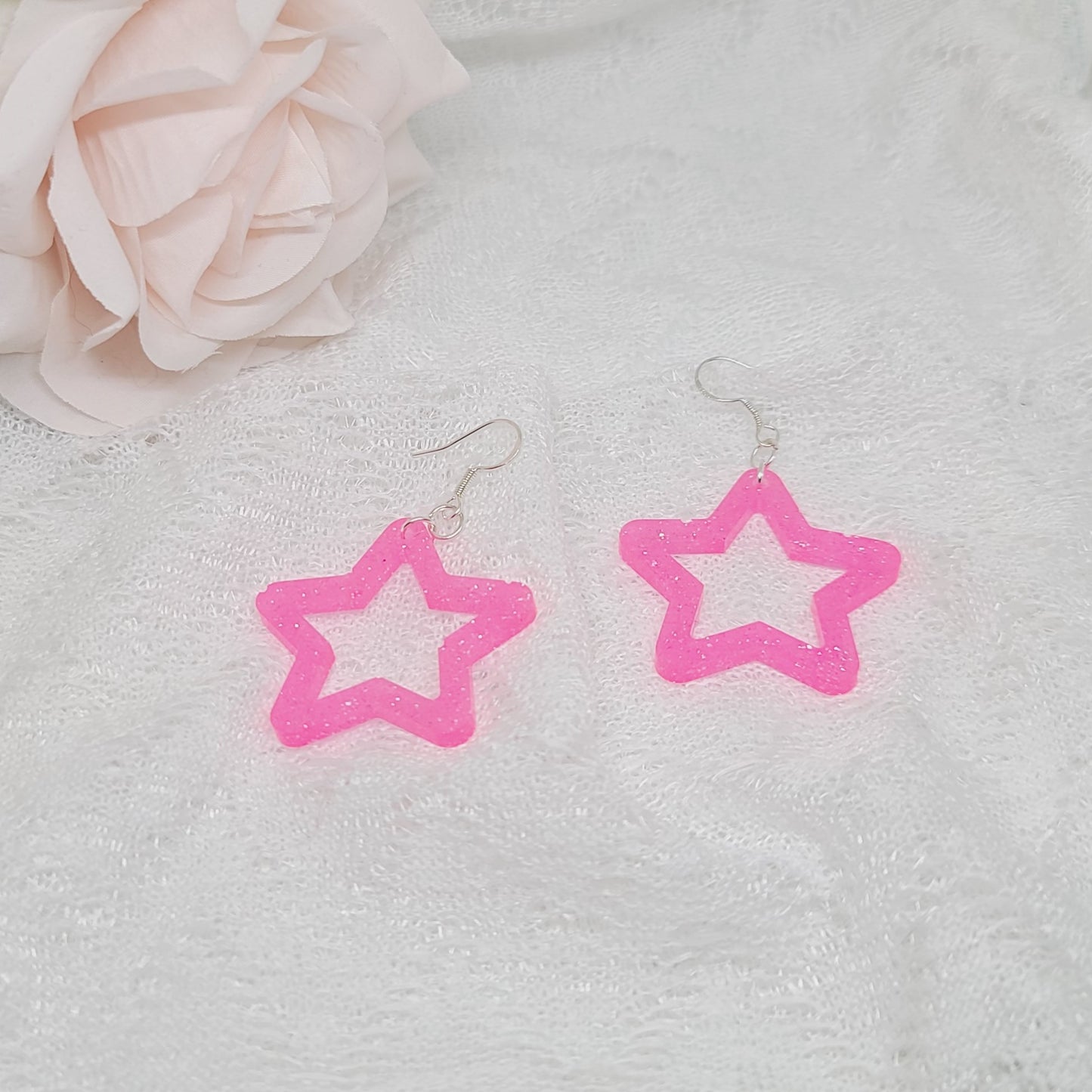 Hot Pink Star Dangle Earrings