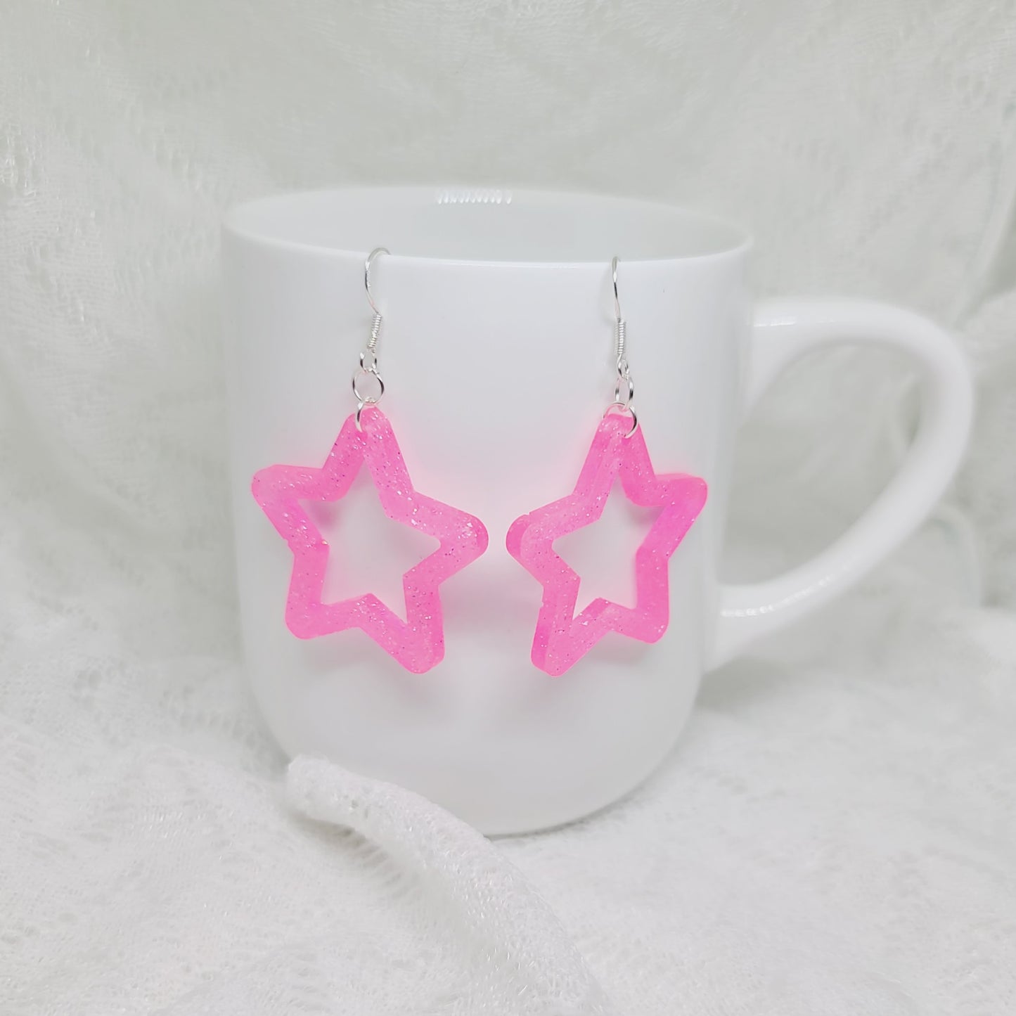 Hot Pink Star Dangle Earrings