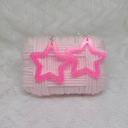 Hot Pink Star Dangle Earrings