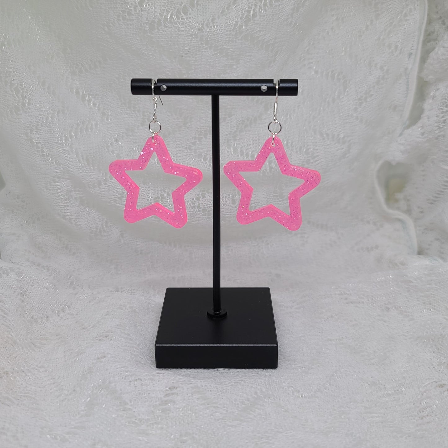 Hot Pink Star Dangle Earrings