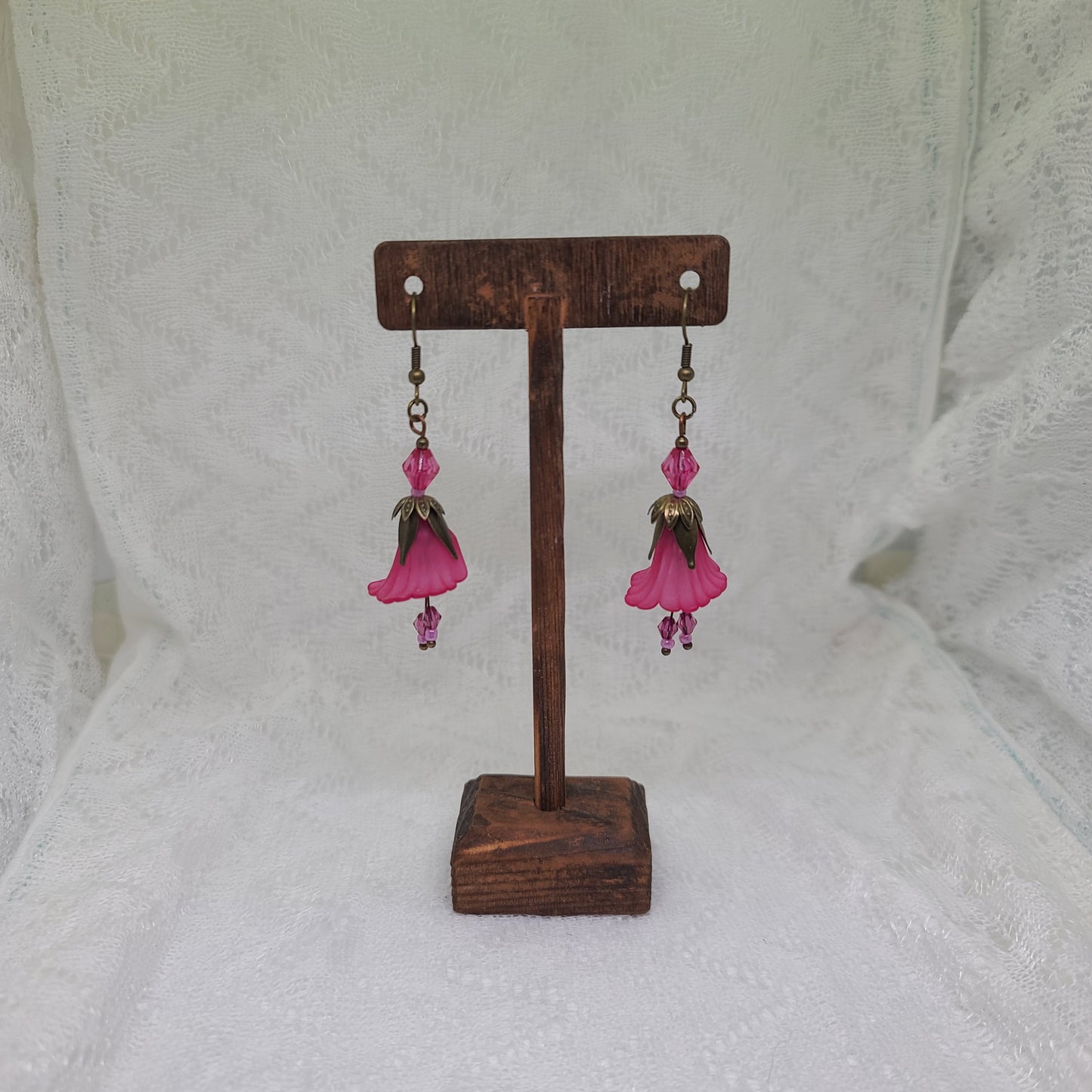 Pink Lucite Flower Dangle Earrings