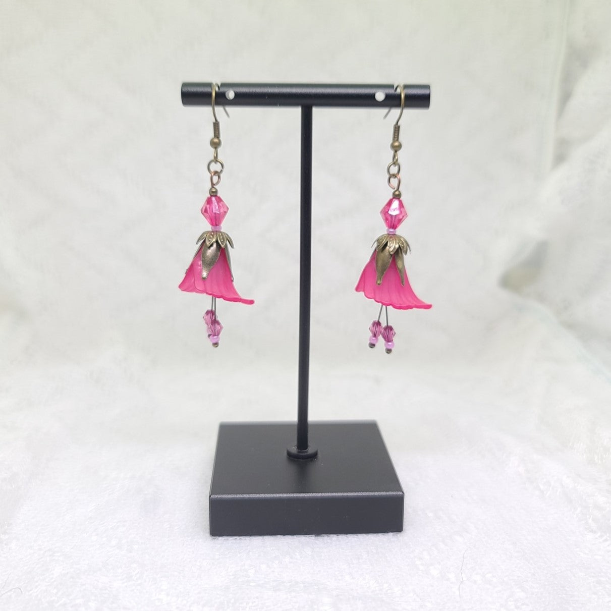 Pink Lucite Flower Dangle Earrings