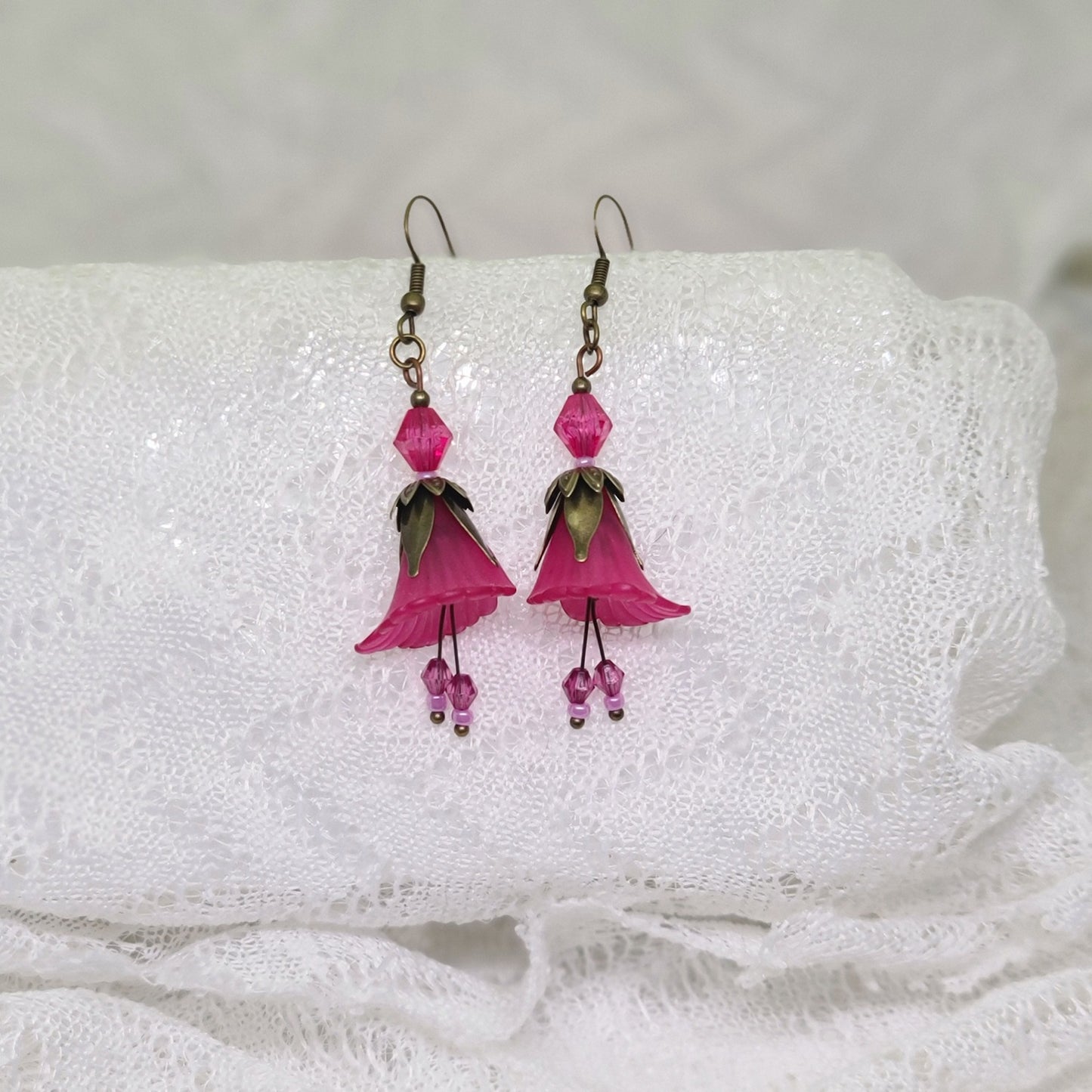 Pink Lucite Flower Dangle Earrings