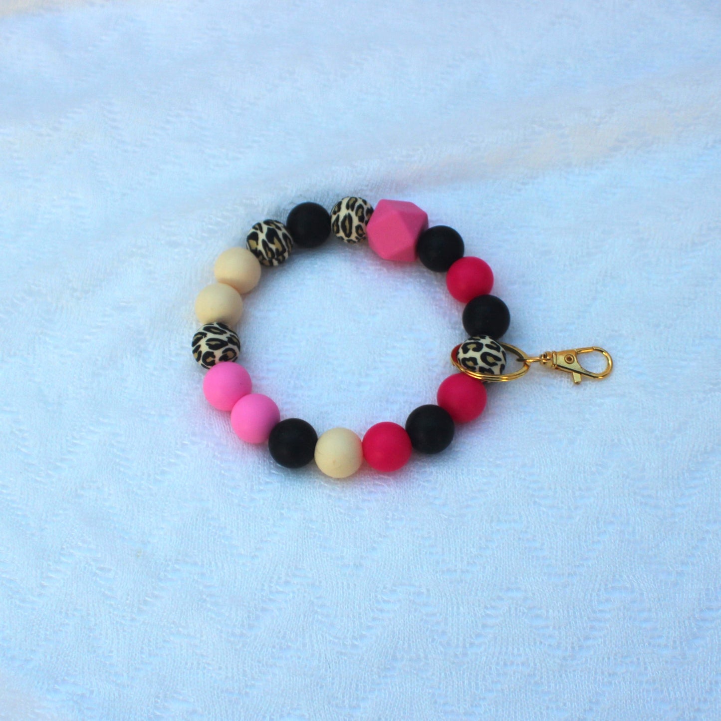 Pink & Black Silicone Bead Wristlet Keychain