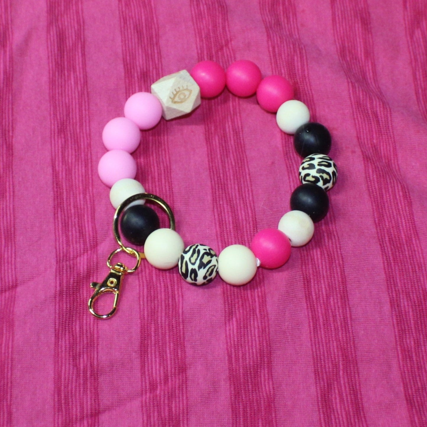 Pink & Black Silicone Bead Wristlet Keychain