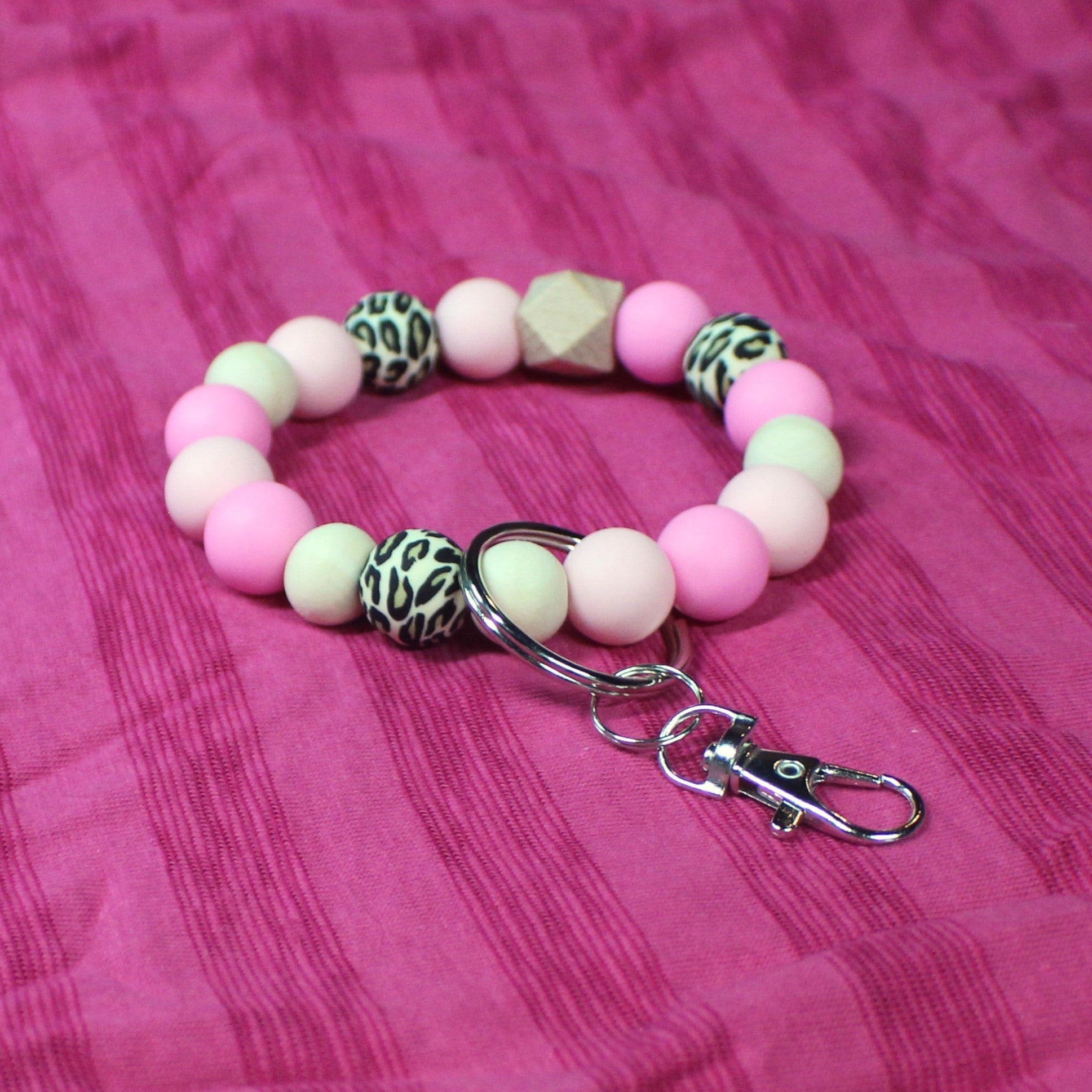 Pink and Black Beaded Keychain